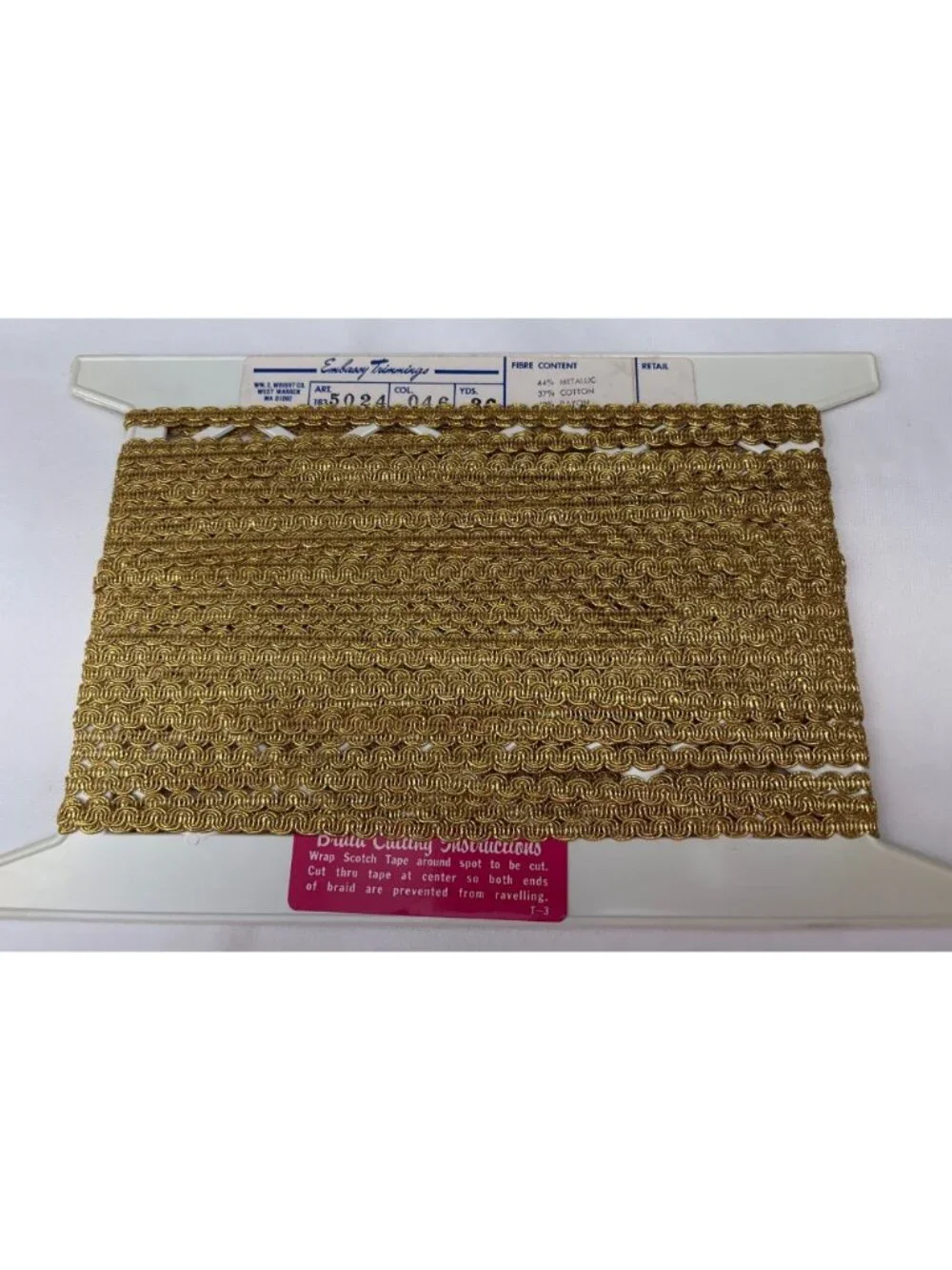 Embassy Trimmings Metallic Gold Braid Trim 1 yard Art 18-5024 Vintage Craft Supp